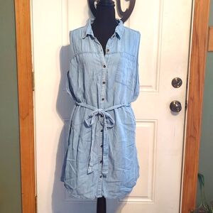 Denim shirt dress with tie waist